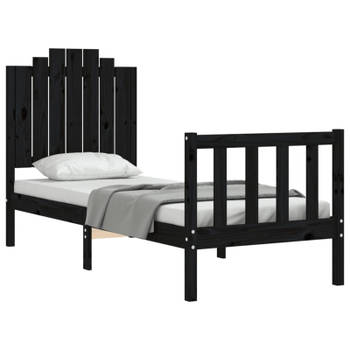 vidaXL Bedframe met hoofdbord massief hout zwart