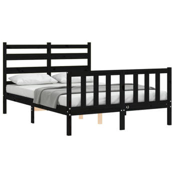 vidaXL Bedframe met hoofdbord massief hout zwart 140x200 cm