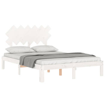 vidaXL Bedframe met hoofdbord massief hout wit