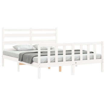 vidaXL Bedframe met hoofdbord massief hout wit 160x200 cm