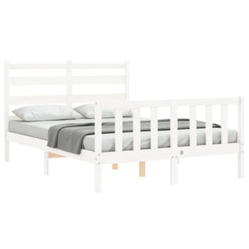 vidaXL Bedframe met hoofdbord massief hout wit