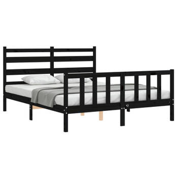 vidaXL Bedframe met hoofdbord massief hout zwart