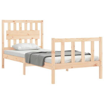 vidaXL Bedframe met hoofdbord massief hout 90x200 cm