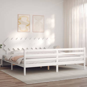 vidaXL Bedframe met hoofdbord massief hout wit 200x200 cm