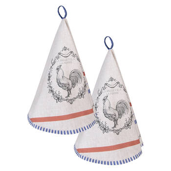 HAES DECO - Set van 2 Theedoeken rond - Ø 80 cm - 100% Katoen - Devine French Rooster