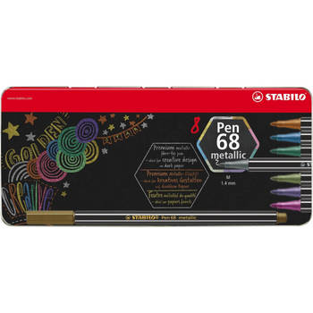 STABILO Pen 68 metallic - premium viltstift metalen etui met 8 kleuren