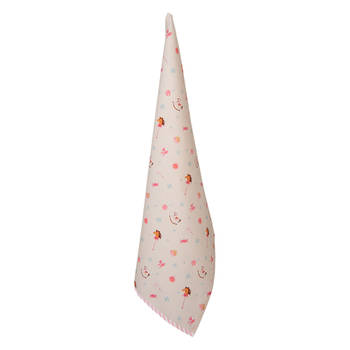 Clayre & Eef Theedoek 50x70 cm Beige Roze Katoen Hobbelpaard Keukenhanddoek Beige Keukenhanddoek