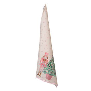 Clayre & Eef Theedoek 50x70 cm Beige Roze Katoen Notenkraker Keukenhanddoek Beige Keukenhanddoek