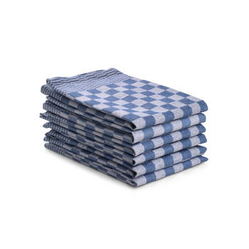 Luxe theedoeken set - 6 stuks - 50x70 - blokpatroon - geblokt - horeca ruit - blauw
