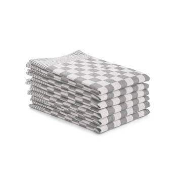 Luxe theedoeken set - 6 stuks - 50x70 - blokpatroon - geblokt - horeca ruit - grijs