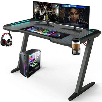 Avalo Gaming Bureau - 120x60x73 CM - Game Desk Met LED Verlichting - Tafel - Zwart