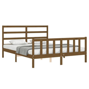 vidaXL Bedframe met hoofdbord massief hout honingbruin