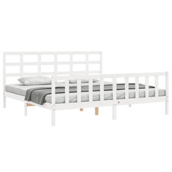 vidaXL Bedframe met hoofdbord massief hout wit 180x200 cm