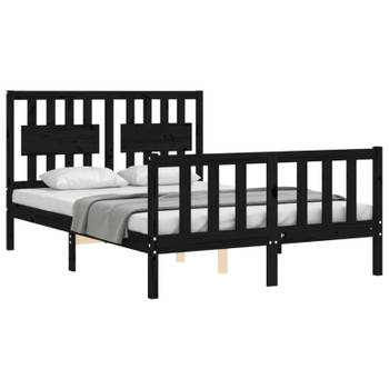 vidaXL Bedframe met hoofdbord massief hout zwart 120x200 cm