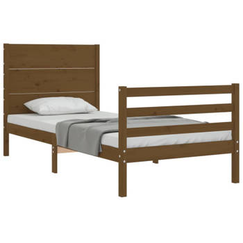 vidaXL Bedframe met hoofdbord massief hout honingbruin 90x200 cm