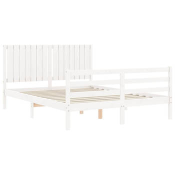 vidaXL Bedframe met hoofdbord massief hout wit 160x200 cm