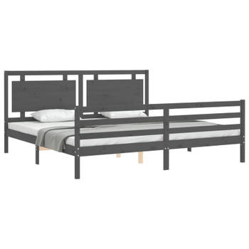 vidaXL Bedframe met hoofdbord massief hout grijs 200x200 cm