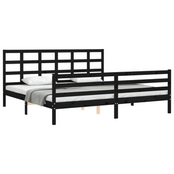 vidaXL Bedframe met hoofdbord massief hout zwart 200x200 cm