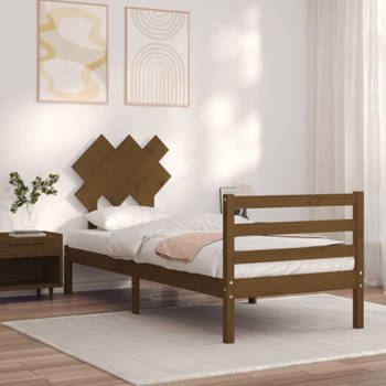 vidaXL Bedframe met hoofdbord massief hout honingbruin 90x200 cm