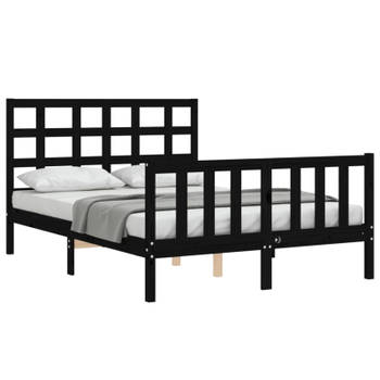 vidaXL Bedframe met hoofdbord massief hout zwart 140x190 cm