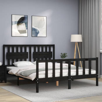 vidaXL Bedframe met hoofdbord massief hout zwart