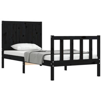 vidaXL Bedframe met hoofdbord massief hout zwart