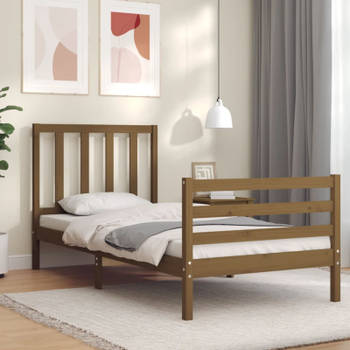 vidaXL Bedframe met hoofdbord massief hout honingbruin 90x200 cm