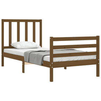 vidaXL Bedframe met hoofdbord massief hout honingbruin 90x200 cm