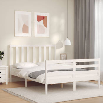 vidaXL Bedframe met hoofdbord massief hout wit