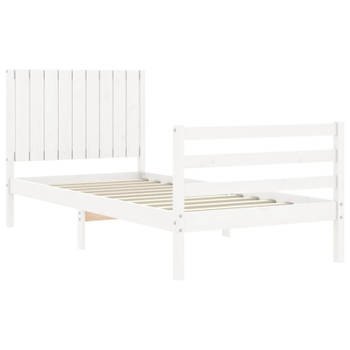 vidaXL Bedframe met hoofdbord massief hout wit 90x200 cm