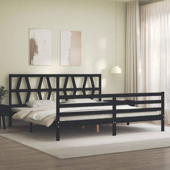 vidaXL Bedframe met hoofdbord massief hout zwart 200x200 cm