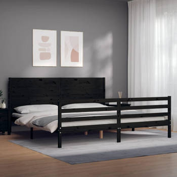 vidaXL Bedframe met hoofdbord massief hout zwart 200x200 cm