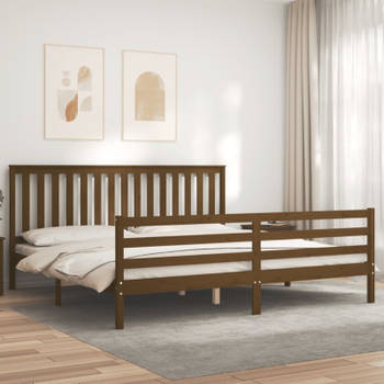 vidaXL Bedframe met hoofdbord massief hout honingbruin 200x200 cm