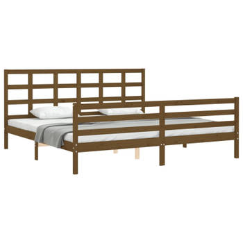 vidaXL Bedframe met hoofdbord massief hout honingbruin 200x200 cm