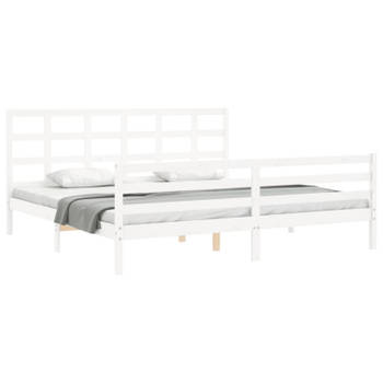 vidaXL Bedframe met hoofdbord massief hout wit 200x200 cm