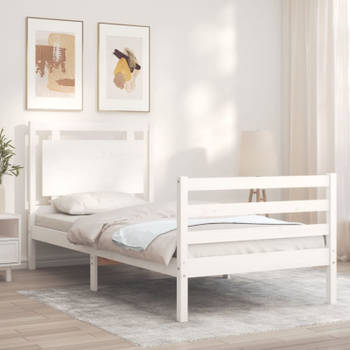 vidaXL Bedframe met hoofdbord massief hout wit 100x200 cm