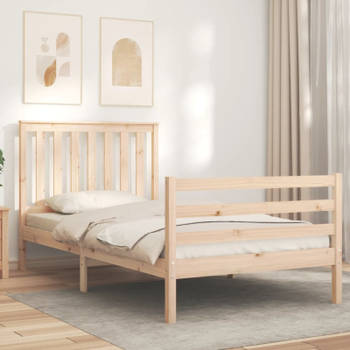 vidaXL Bedframe met hoofdbord massief hout 100x200 cm