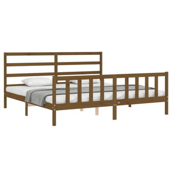 vidaXL Bedframe met hoofdbord massief hout honingbruin 200x200 cm