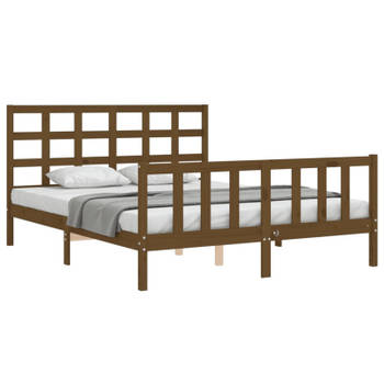 vidaXL Bedframe met hoofdbord massief hout honingbruin