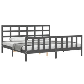 vidaXL Bedframe met hoofdbord massief hout grijs 200x200 cm