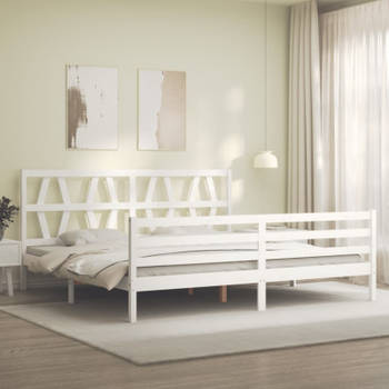 vidaXL Bedframe met hoofdbord massief hout wit 200x200 cm