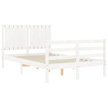 vidaXL Bedframe met hoofdbord massief hout wit 120x200 cm