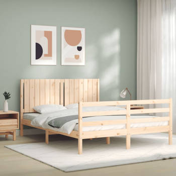 vidaXL Bedframe met hoofdbord massief hout 160x200 cm