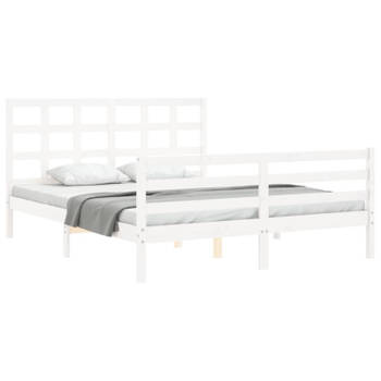 vidaXL Bedframe met hoofdbord massief hout wit