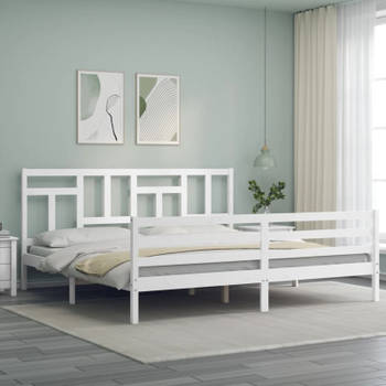 vidaXL Bedframe met hoofdbord massief hout wit 200x200 cm