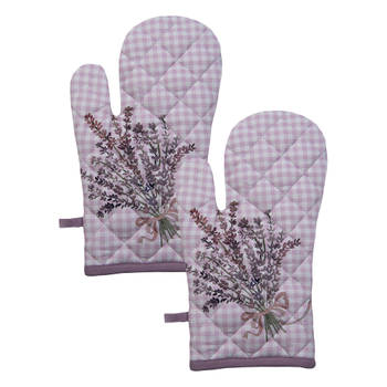 HAES DECO - Set van 2 Ovenwanten - 18x30 cm - 100% Katoen - Lavender Garden