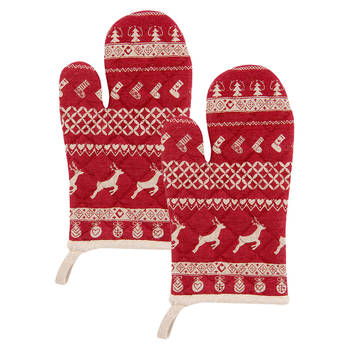 HAES DECO - Set van 2 Ovenwanten - 16x30 cm - 100% Katoen - Nordic Christmas