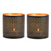 Retro design kaarsenhouder - 2x - metaal - zwart/goud - 13 x 13 cm - Waxinelichtjeshouders
