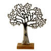 Decoratie levensboom - Tree of Life - aluminium/hout - 23 x 26 cm - zilver kleurig - Beeldjes