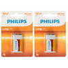 Philips 9V Long life batterij - 2x - alkaline - 9 Volt blokbatterijen - batterij 9v blok